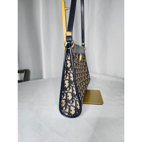 Christian Dior Trotter Canvas Shoulder Bag Navy Blue, Made in France - Picture 4 of 14